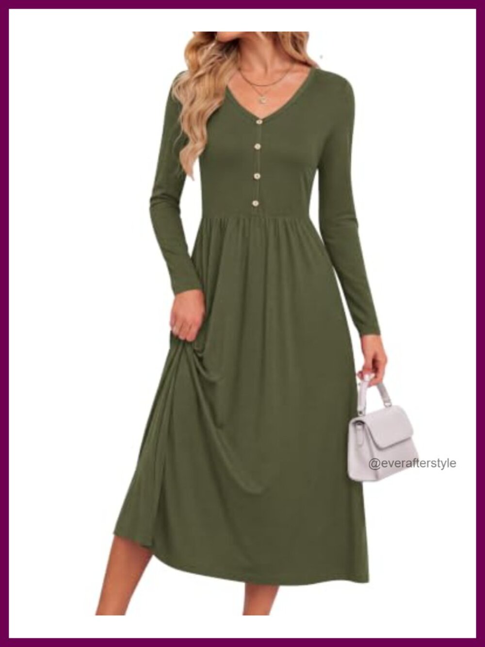 MOLERANI Long Sleeve V Neck A Line Midi Dress with Pockets
